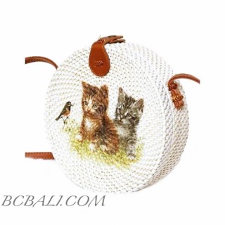 New Style Handmade Circle Rattan Bag with Animal Decoration 